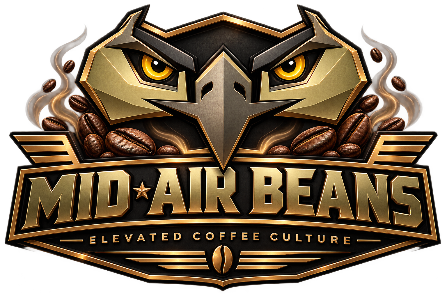 Mid-Air Beans gold and black hawk emblem