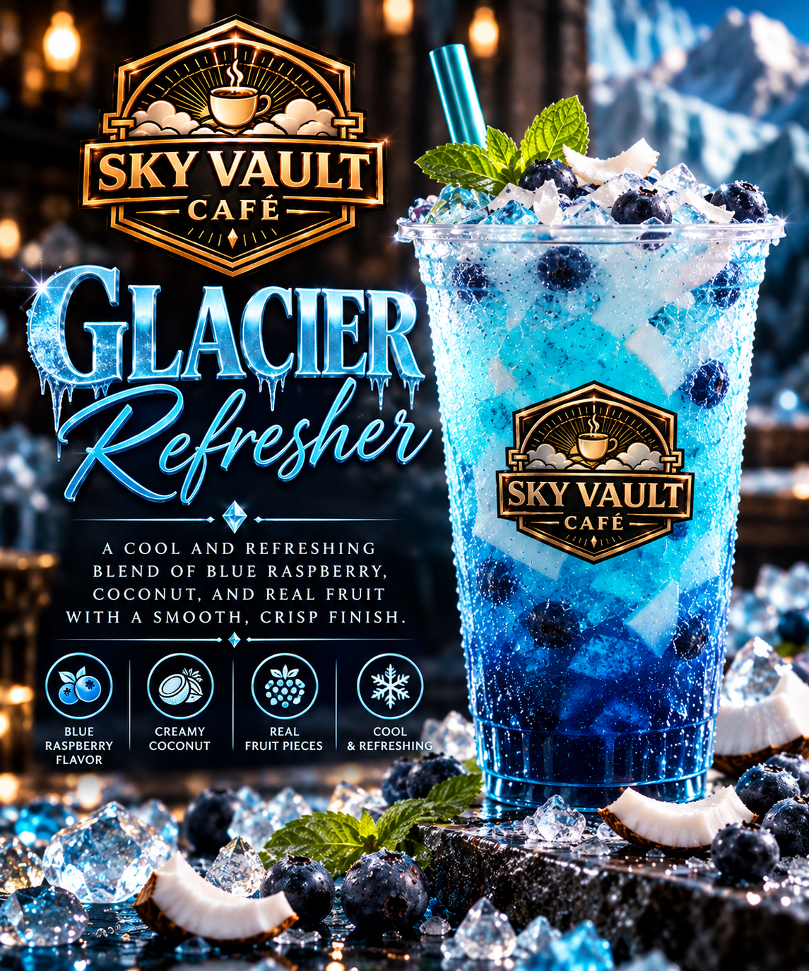 Full promotional concept artwork for Glacier Refresher.