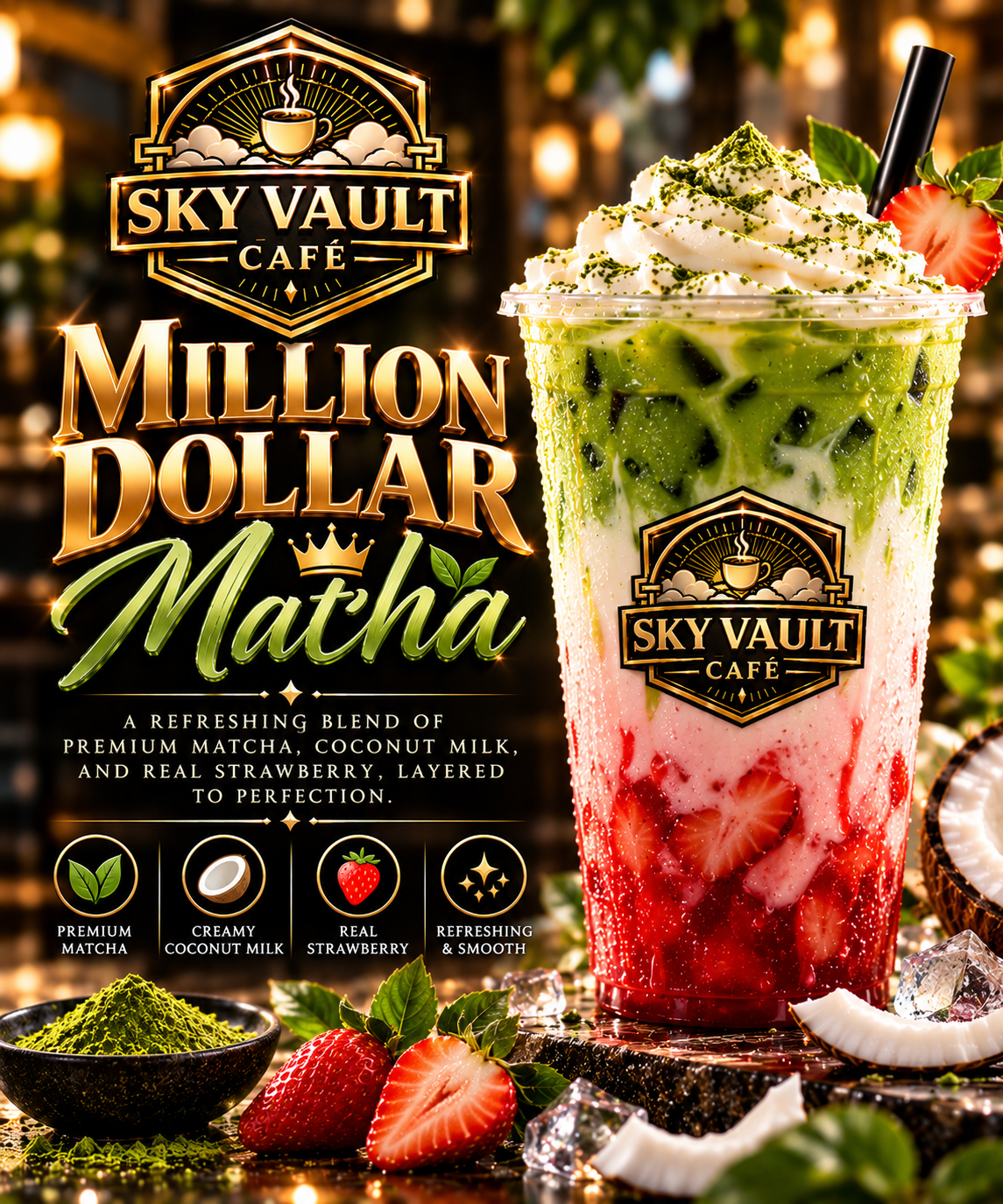 Full promotional concept artwork for Million Dollar Matcha.