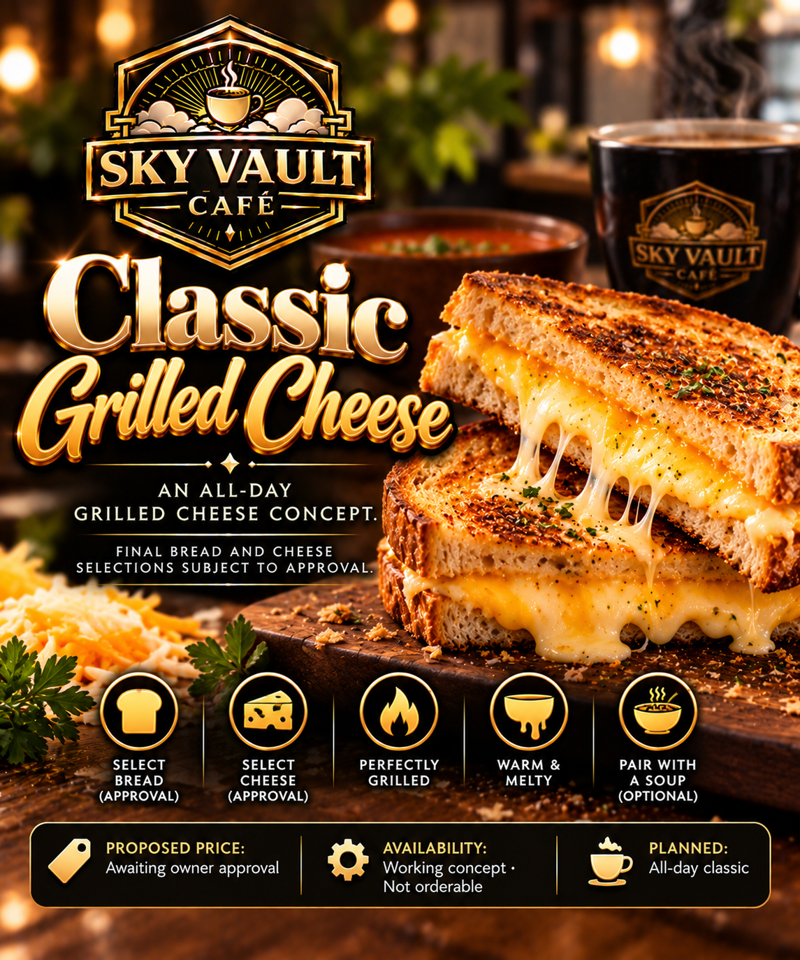 Full promotional concept artwork for Classic Grilled Cheese.